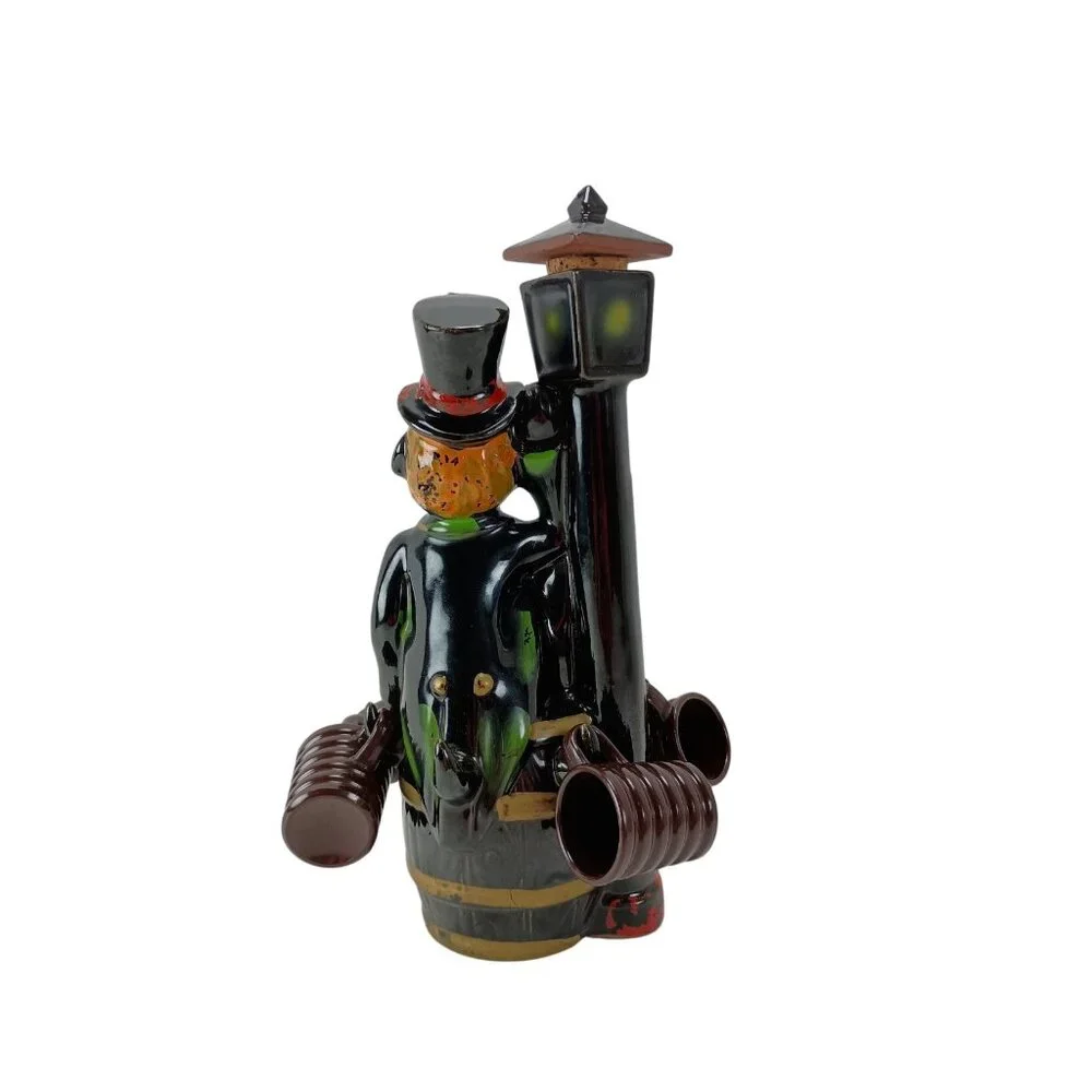 Hobo on a Barrel and Lamppost  W/5 Mini Cups Decanter Empty Bottle Vintage